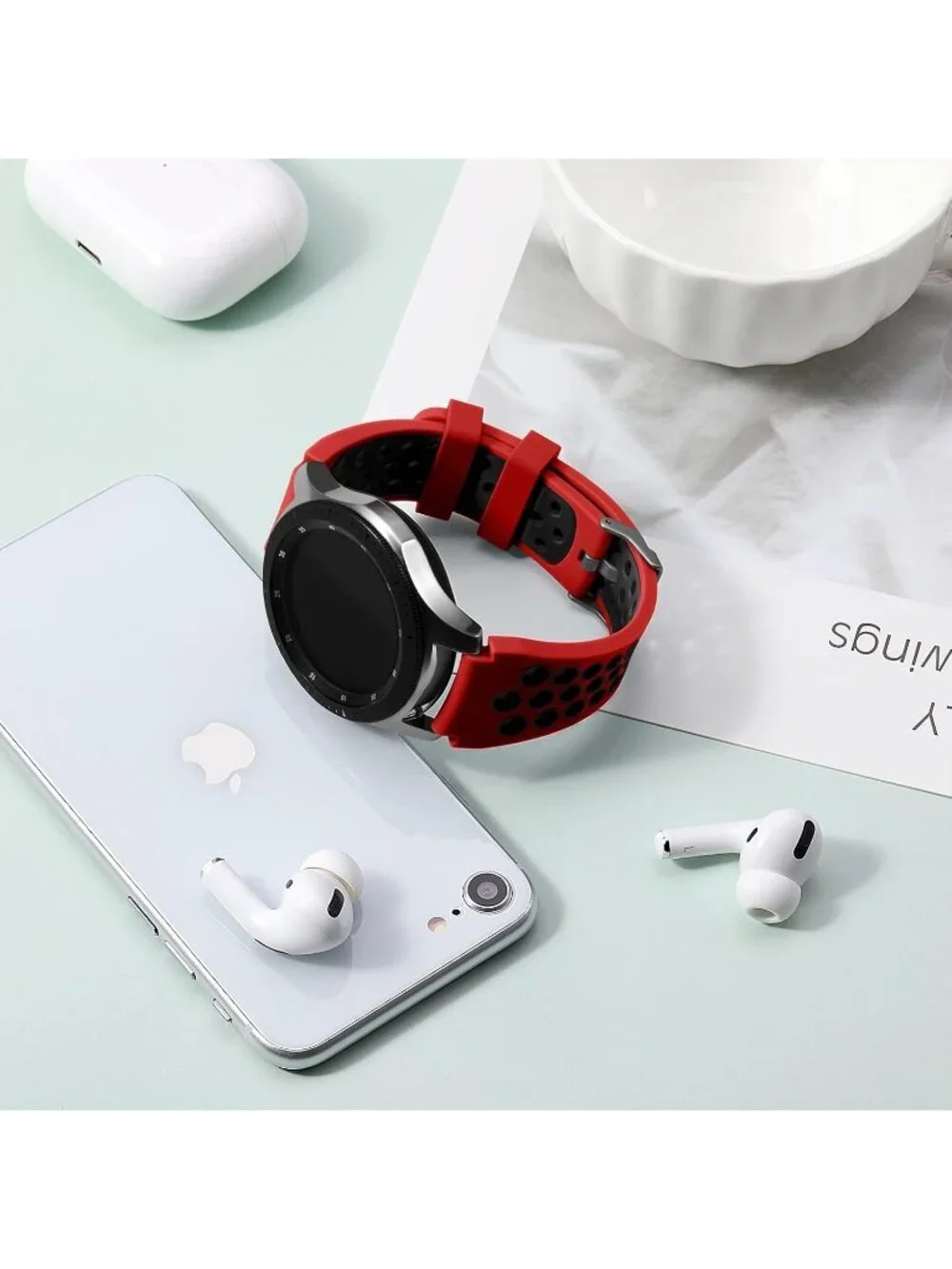 Unisex Red Black Analog Compatible Frontier Soft Silicone Samsung Galaxy Watch